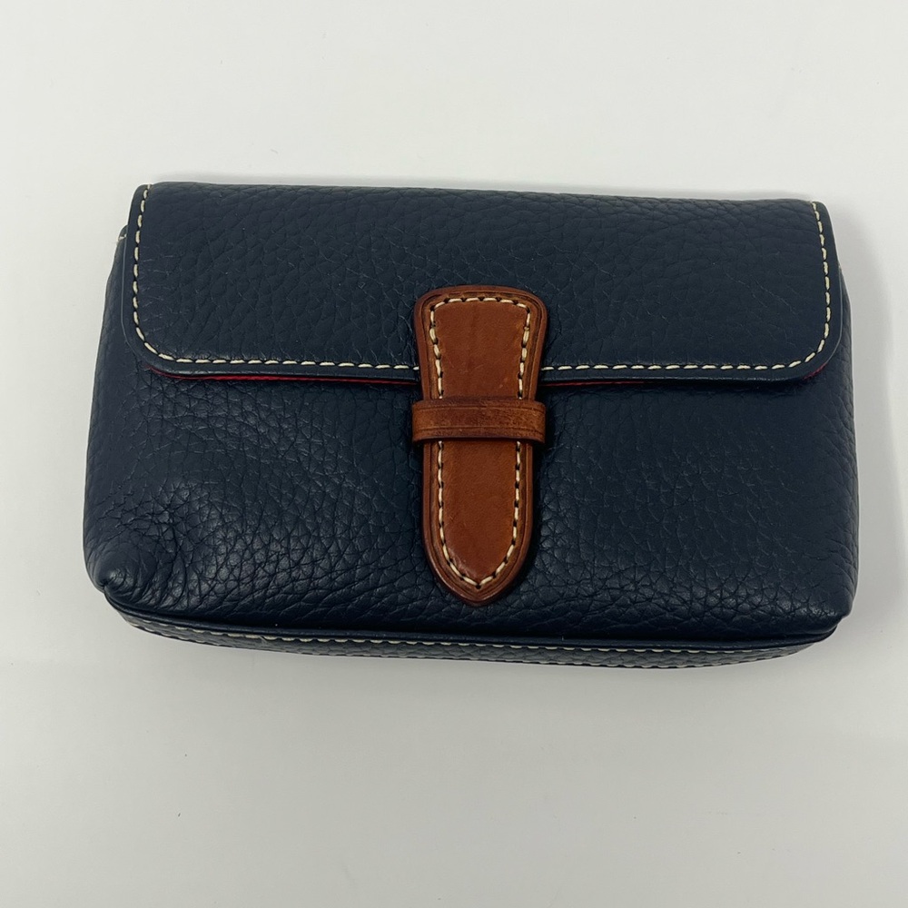 Navy Leather Clutch with Brown Accent